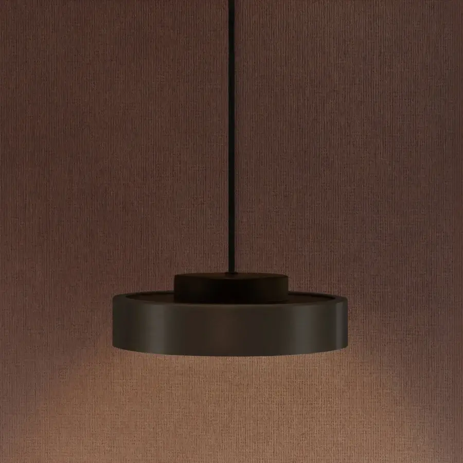 Exceptional Contardi Discus suspension lamp crafted in sculpted metal with a matte dark brown finish and white opaline diffuser