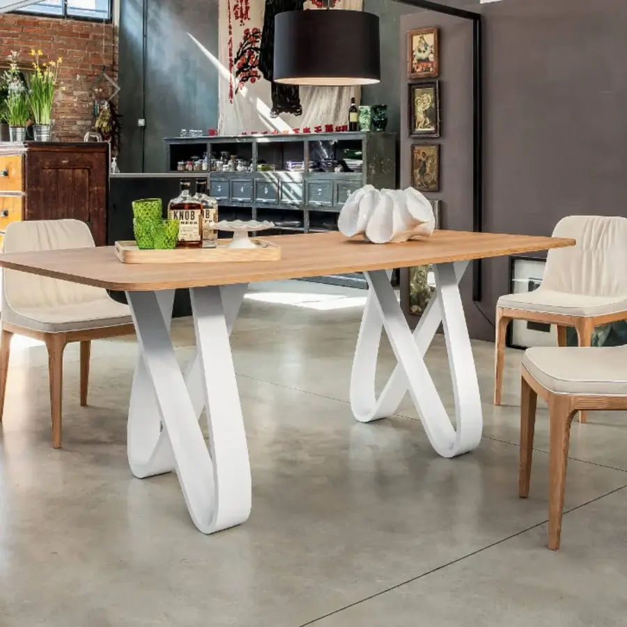 Distinguished Tonin Casa Butterfly table crafted in warm brown wood with gracefully curved white supports and a satin finish