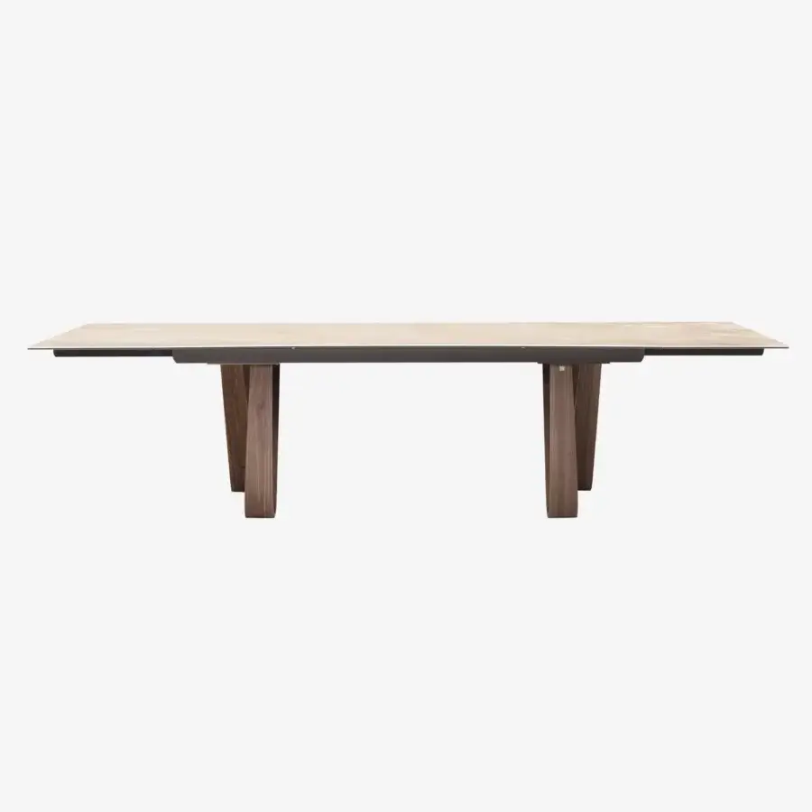 Superior Tonin Casa Butterfly table crafted in light-toned wood with a contrasting band and gracefully curved legs with matte and satin finish