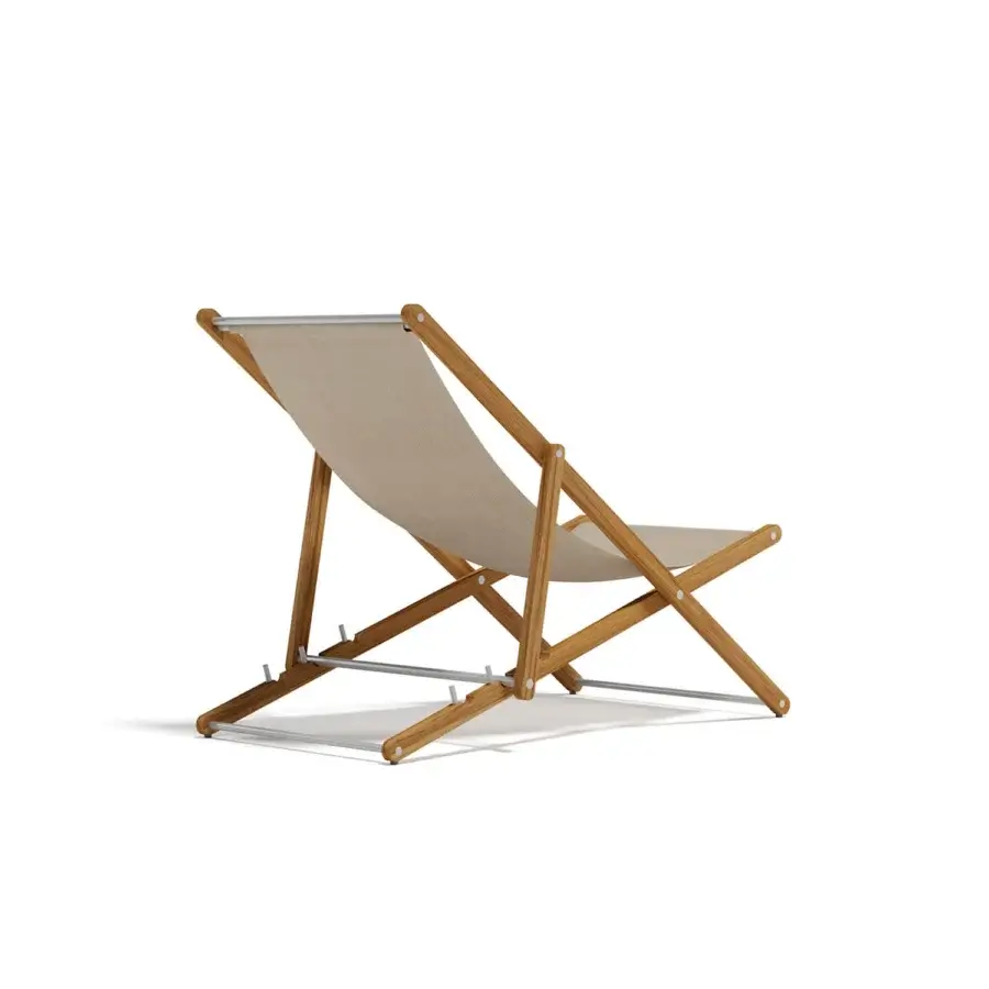 Exceptional Atmosphera Nirvana deck chair with Asian teak frames, beige heat-sealed textilene and oil finish