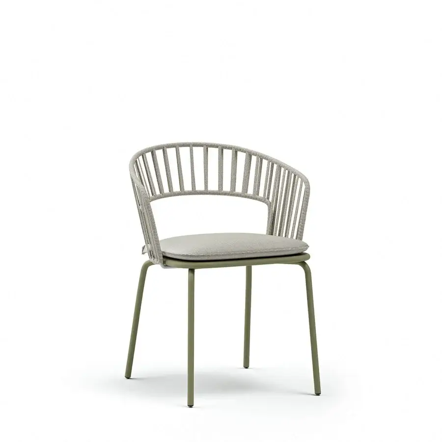 Superior Atmosphera Onda armchair with braided backrest and curved silhouette in synthetic material with muted green metal frame
