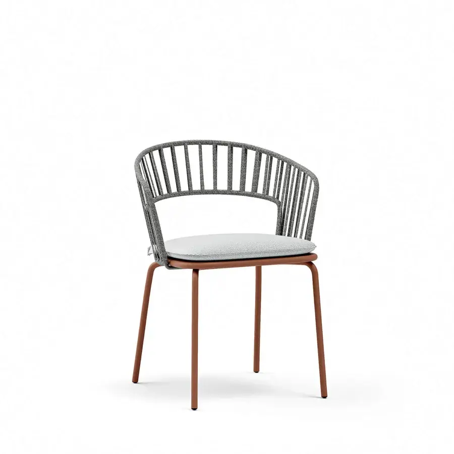 Distinctive Atmosphera Onda armchair with dark gray synthetic material and reddish-brown satin metal frame crafted with a light gray textile cushion