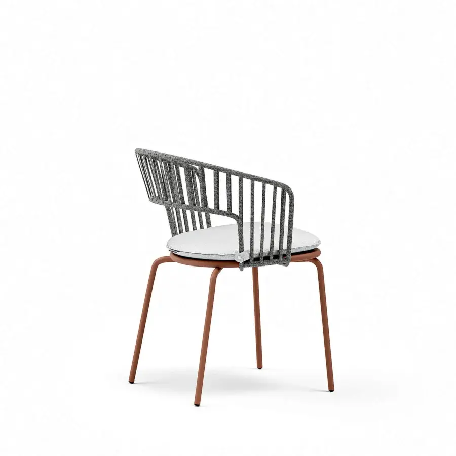 Superior Atmosphera Onda armchair with gracefully curved form and textured gray synthetic material, built with reddish-brown satin-finish metal legs