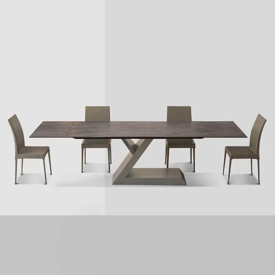 Distinguished Ivano Antonello Italia Zagor table with medium-toned brown ceramic and muted gray-brown painted metal base