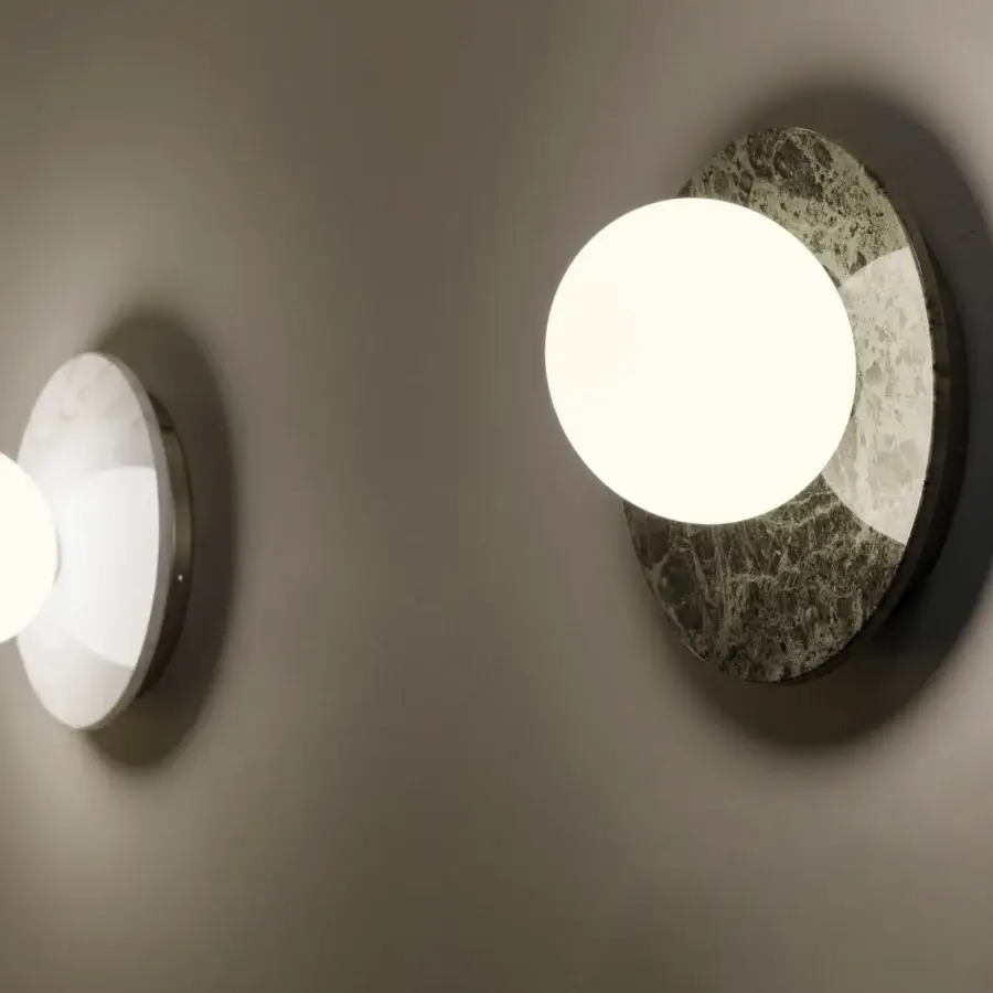 Distinguished Contardi Emma Wall Lamp lighting crafted in precious marble with white opal glass for balanced illumination