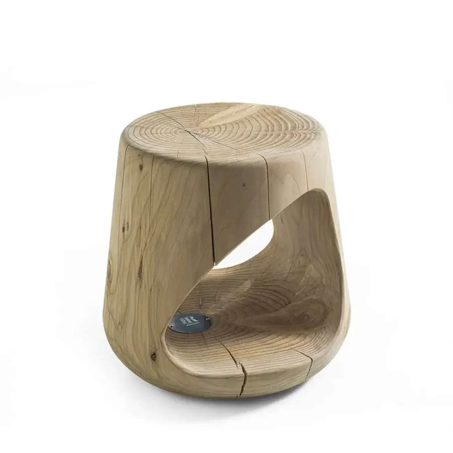 Luxury Riva 1920 Geppo stool carved from scented Cedar of Lebanon with organic silhouette and matte textured finish