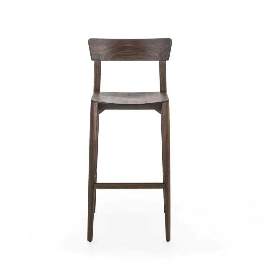 Sophisticated Riva 1920 Mia bar stool expertly carved in dark brown solid wood with a smooth satin finish