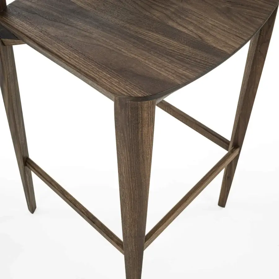 Sophisticated Riva 1920 Mia bar stool crafted in dark brown solid wood with a matte finish highlighting natural grain