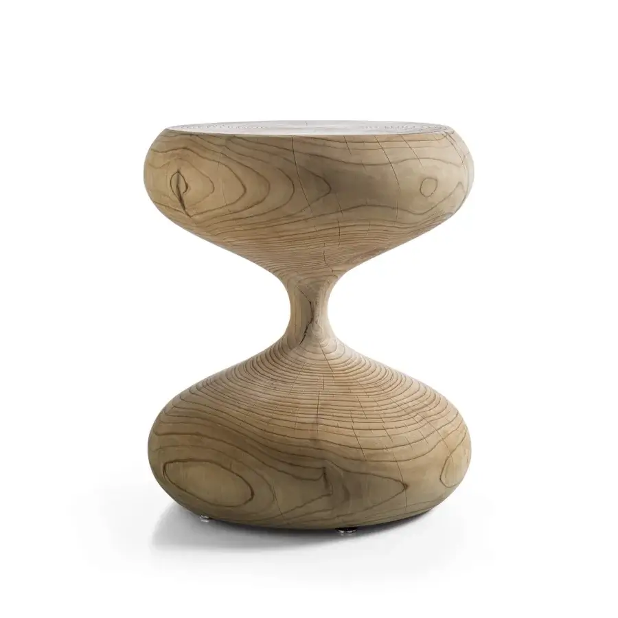 Distinguished Riva 1920 Tempo ottoman crafted in light brown solid scented cedar with a matte textured finish