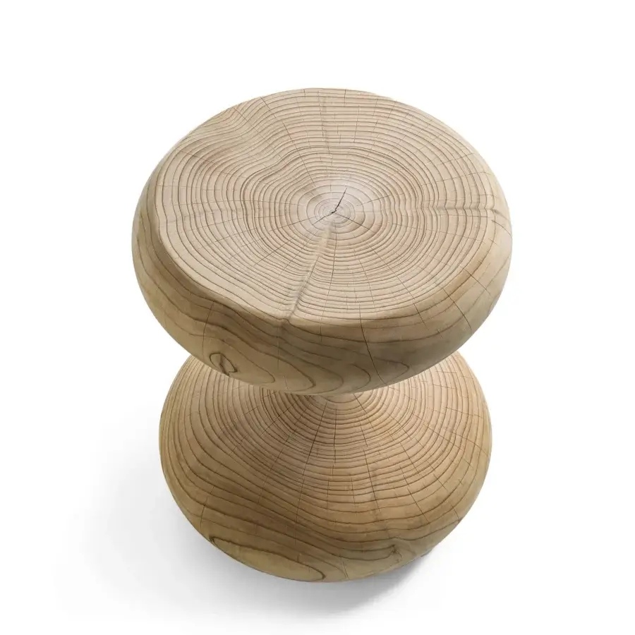Captivating Riva 1920 Tempo ottoman crafted in light brown solid scented cedar with a matte textured finish