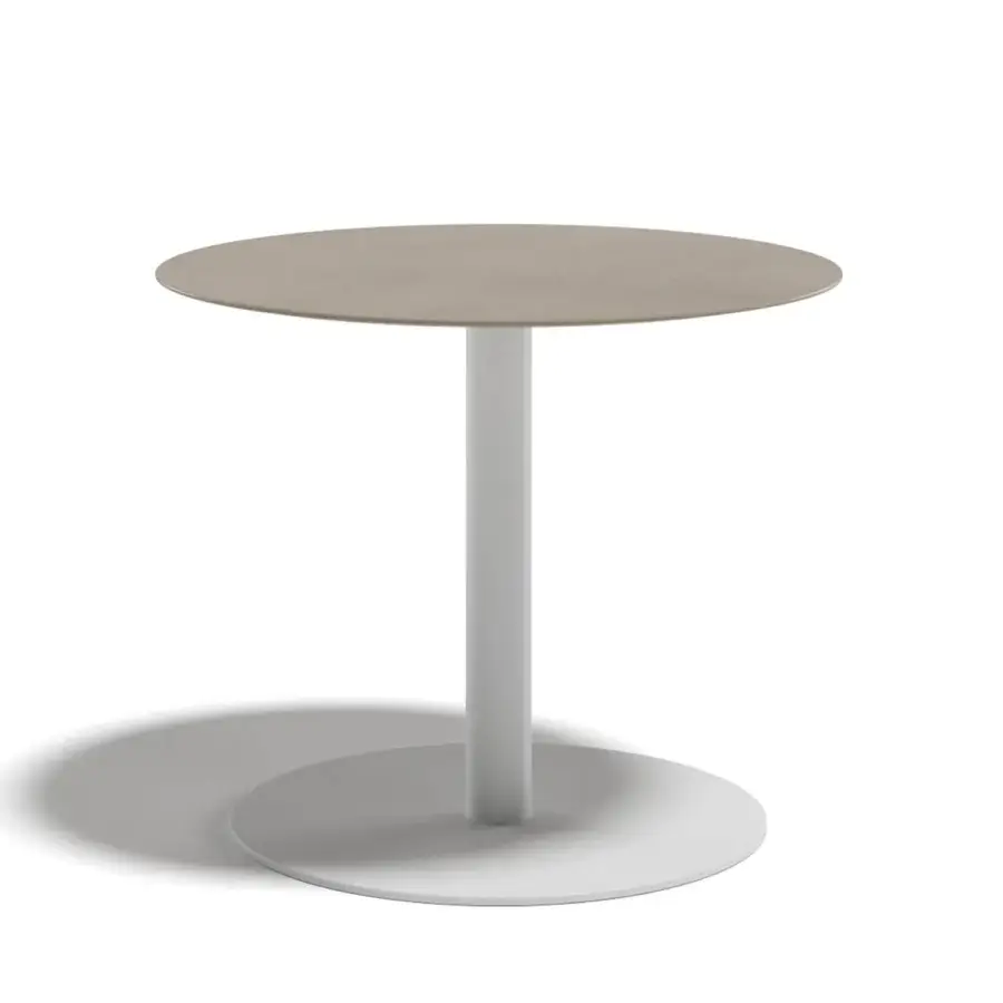 Exceptional Atmosphera Smart side table with matte white powder coated aluminum base and light beige Gres surface
