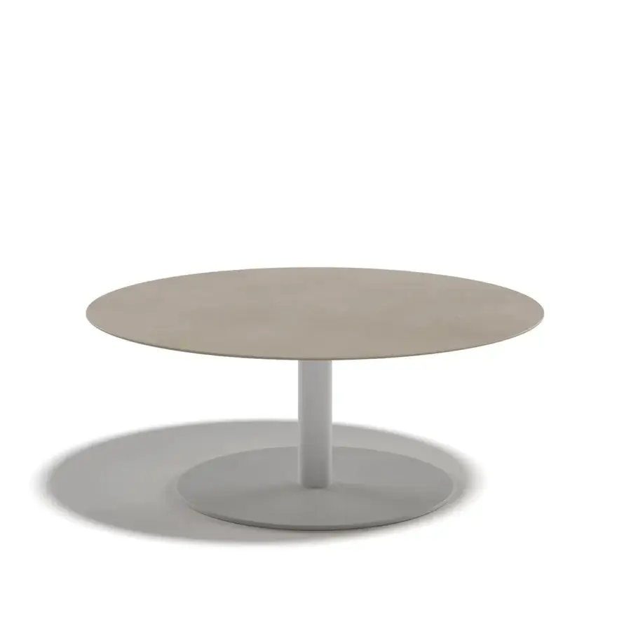 Elegant Atmosphera Smart coffee table with powder-coated aluminum structure and neutral beige Gres tabletop in a smooth matte finish