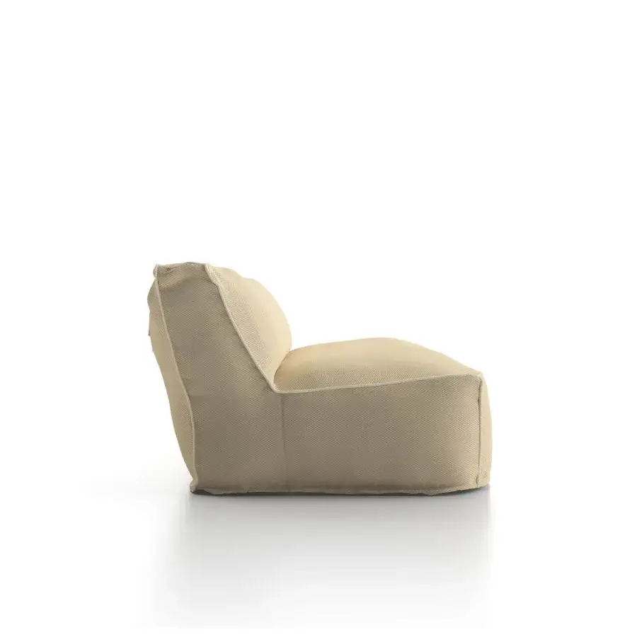 Superior Atmosphera Soft sofa with uniquely comfortable low-profile design built in muted beige woven textile and clean white trim