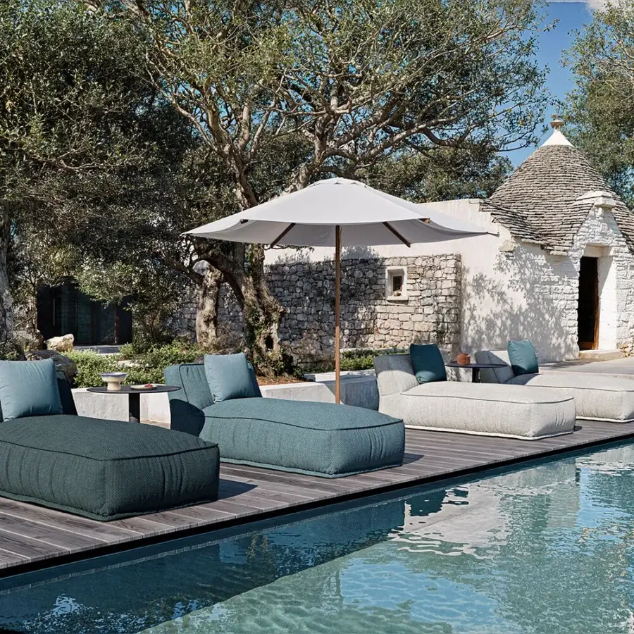 Superior Atmosphera Soft chaise lounge in muted teal breathable coated fabric with rubberised base
