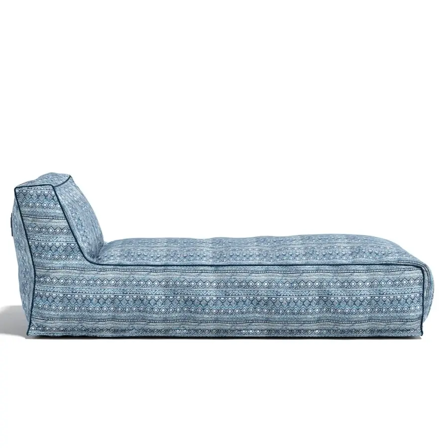 Stylish Atmosphera Soft chaise lounge built with blue and white geometric textile and anti-slip rubberised technical fabric