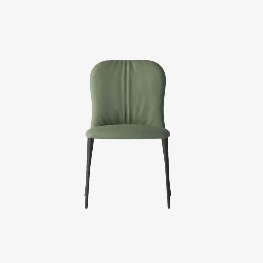 Distinguished Tonin Casa Bustier chair with muted green woven fabric upholstery and lacquered metal structure