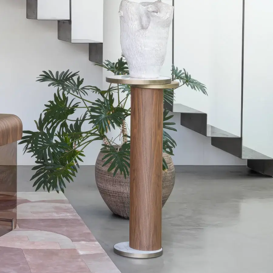 Superior Capital Celine pedestal crafted in wood with satin finish and luminous metallic band