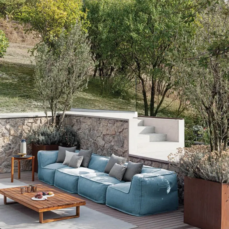 Distinguished Atmosphera Soft Modular Sofa with muted blue woven upholstery, contrasting gray cushions and a non-slip rubber base