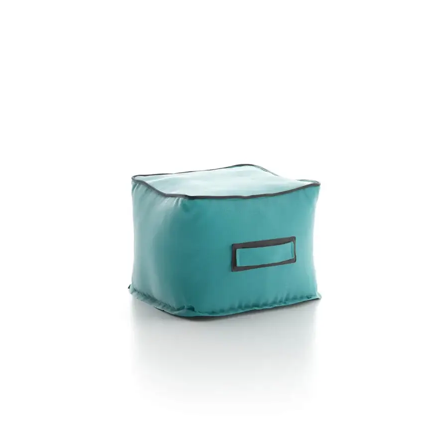 Distinguished Atmosphera Soft Square Ottoman with muted teal coated fabric and satin finish base