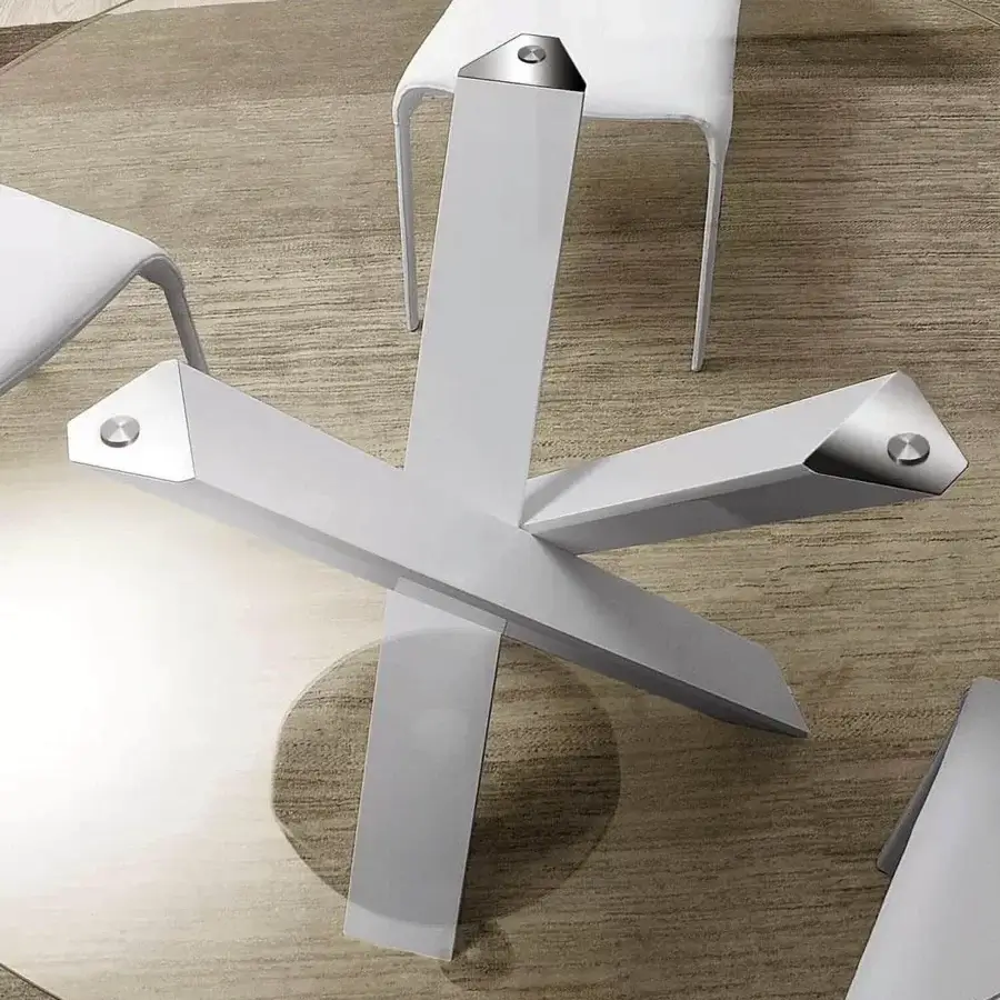 Superior Ivano Antonello Italia Resort dining table with clear tempered glass and satin light gray star-shaped metal base