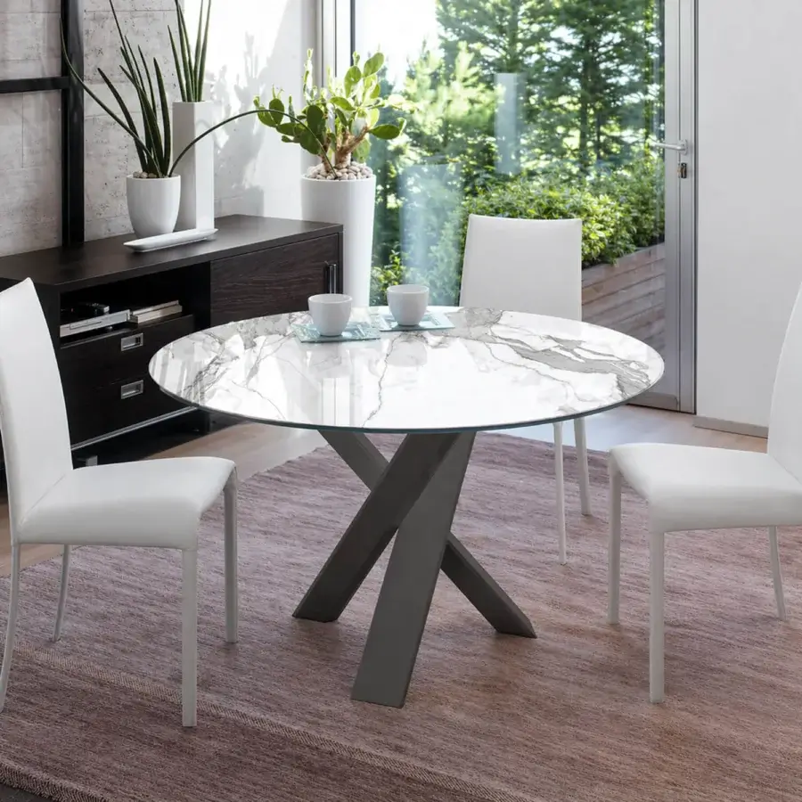 Superior Ivano Antonello Italia Resort dining table with clear tempered glass and matte grey stainless steel frame