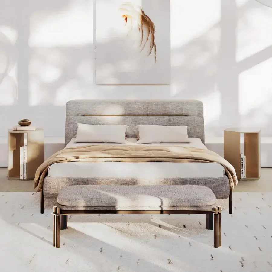Superior Capital Dedalo side table crafted in wood with a matt finish and luxurious marble surface with gold metal plinth base