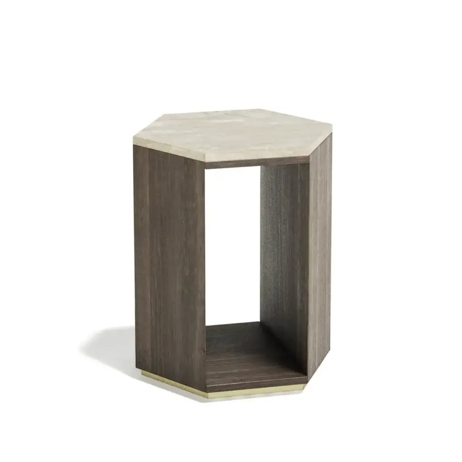 Superior Capital Dedalo side table crafted in wood with matte finish and contrasting marble top with brass-toned metal base