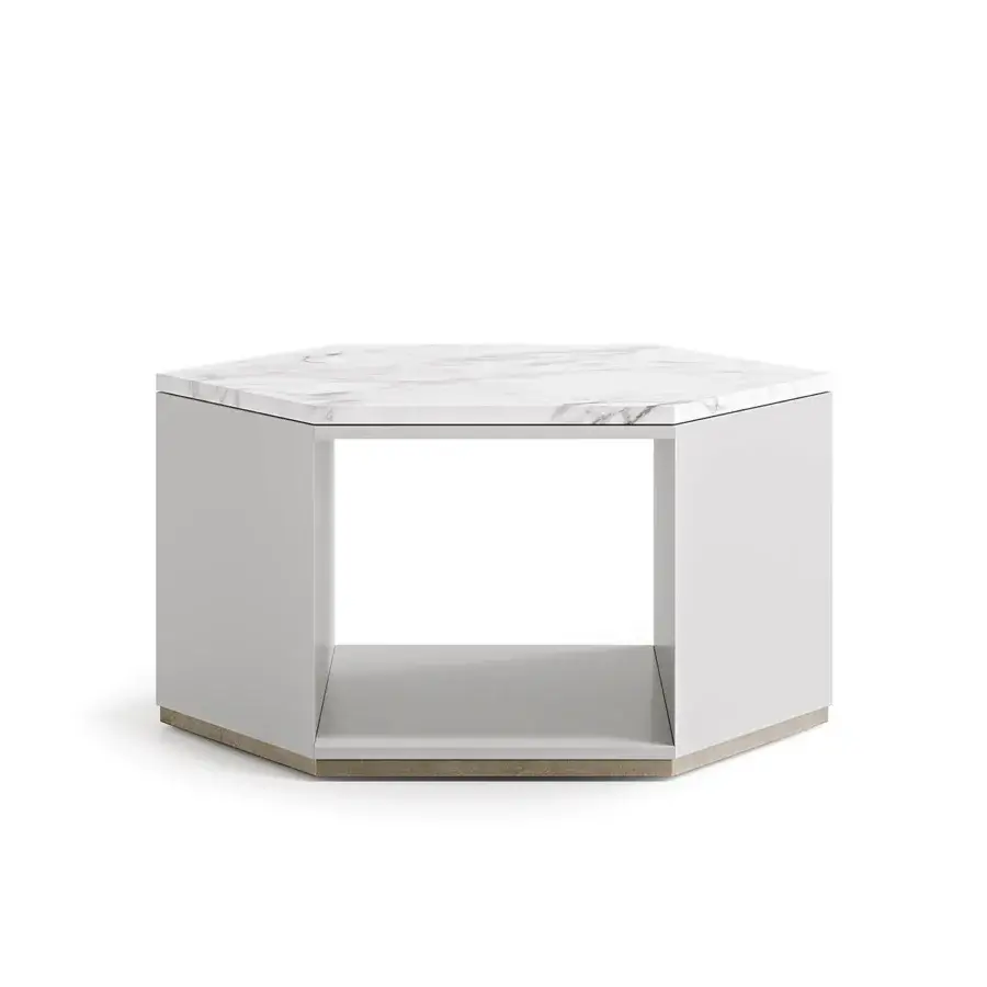 Superior Capital Dedalo coffee table crafted in wood with white and gray marble and matte finish