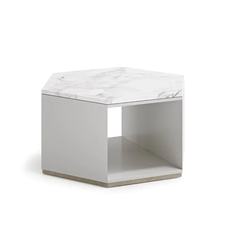 Distinctive Capital Dedalo coffee table crafted in wood with a white marble tabletop and light gray finish