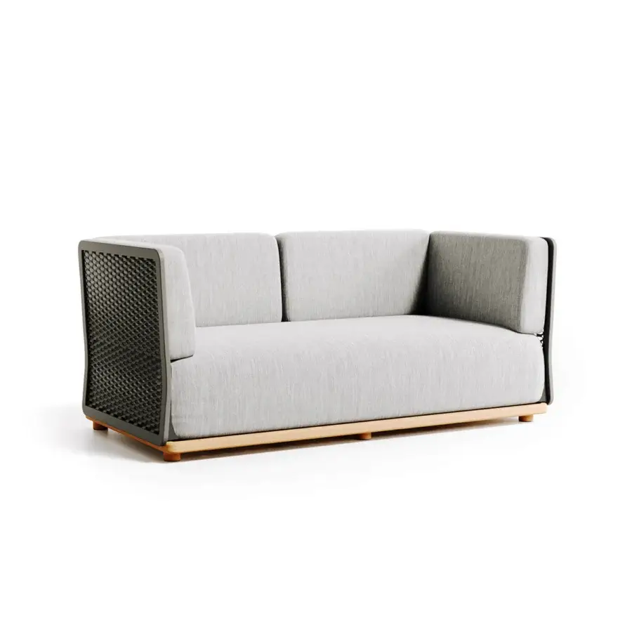 Distinguished Atmosphera Switch sofa crafted with a medium-brown wood frame and light gray textured textile upholstery