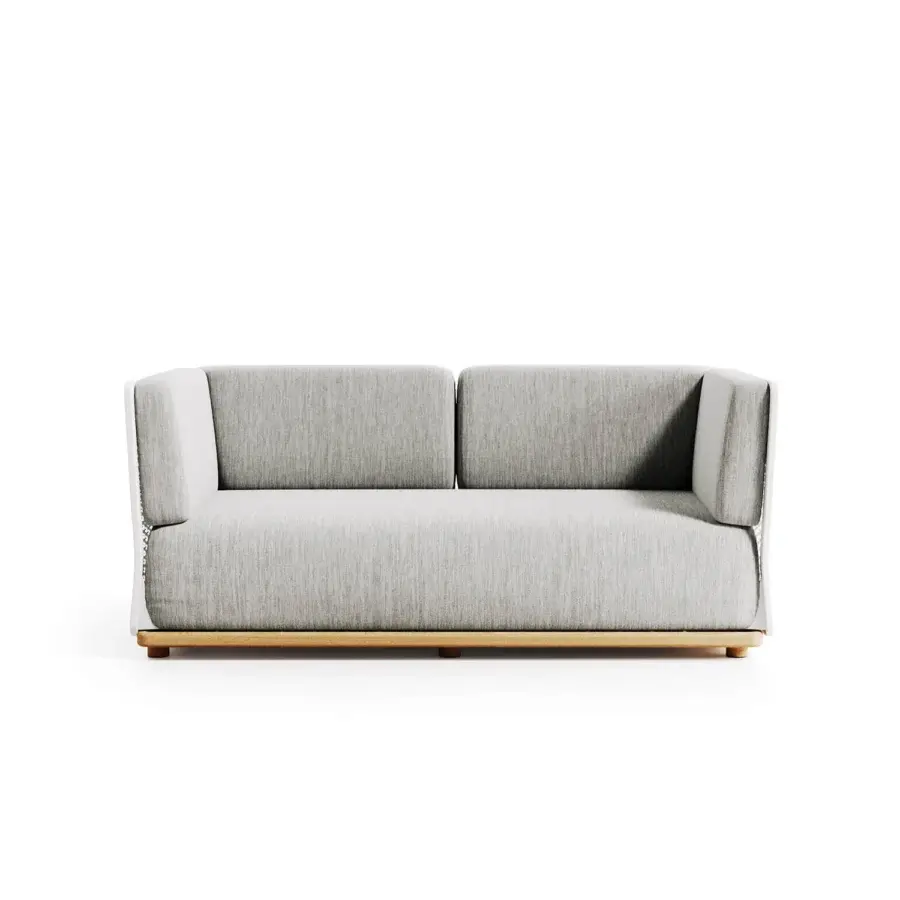 Distinguished Atmosphera Switch sofa with aluminum base, warm wood frame and light gray textured textile upholstery