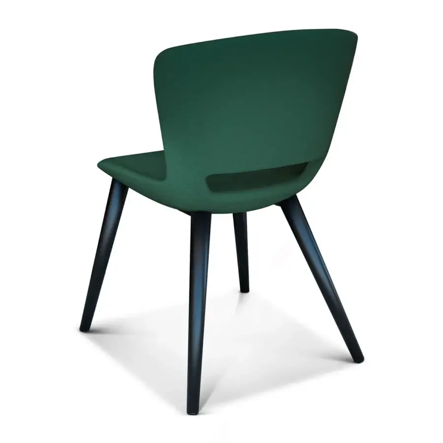 Elegant Ivano Antonello Italia Emma dining chair in deep green polyurethane with a matte steel body structure