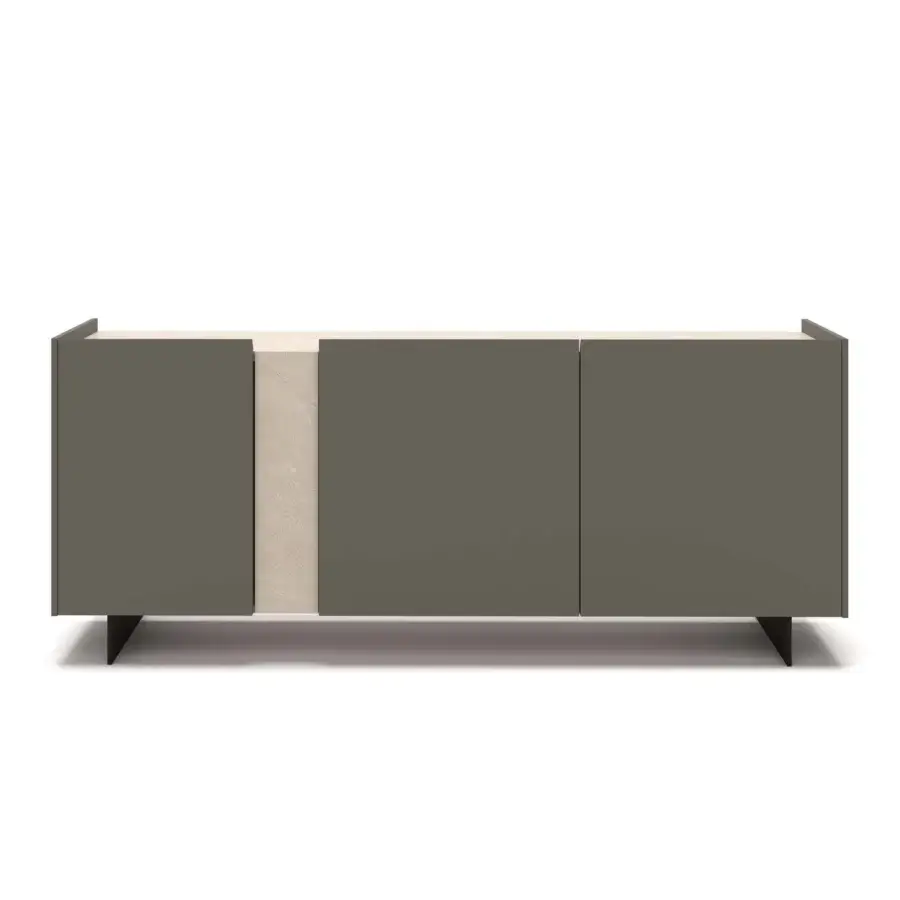 Distinguished Dallagnese DA45 sideboard with muted gray-brown matte finish and luminous textured stoneware insert embodies refined simplicity