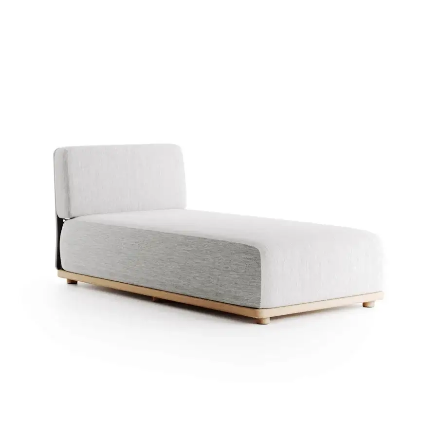 Exceptional Atmosphera Switch chaise lounge crafted with light gray textile, satin wood and high-performance aluminum plate