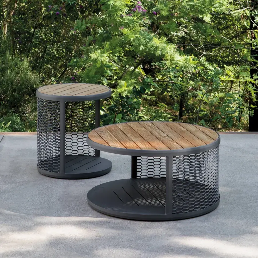 Distinguished Atmosphera Switch coffee table with dark gray matte metal and warm medium-toned brown wooden tabletop crafted in an architectural design