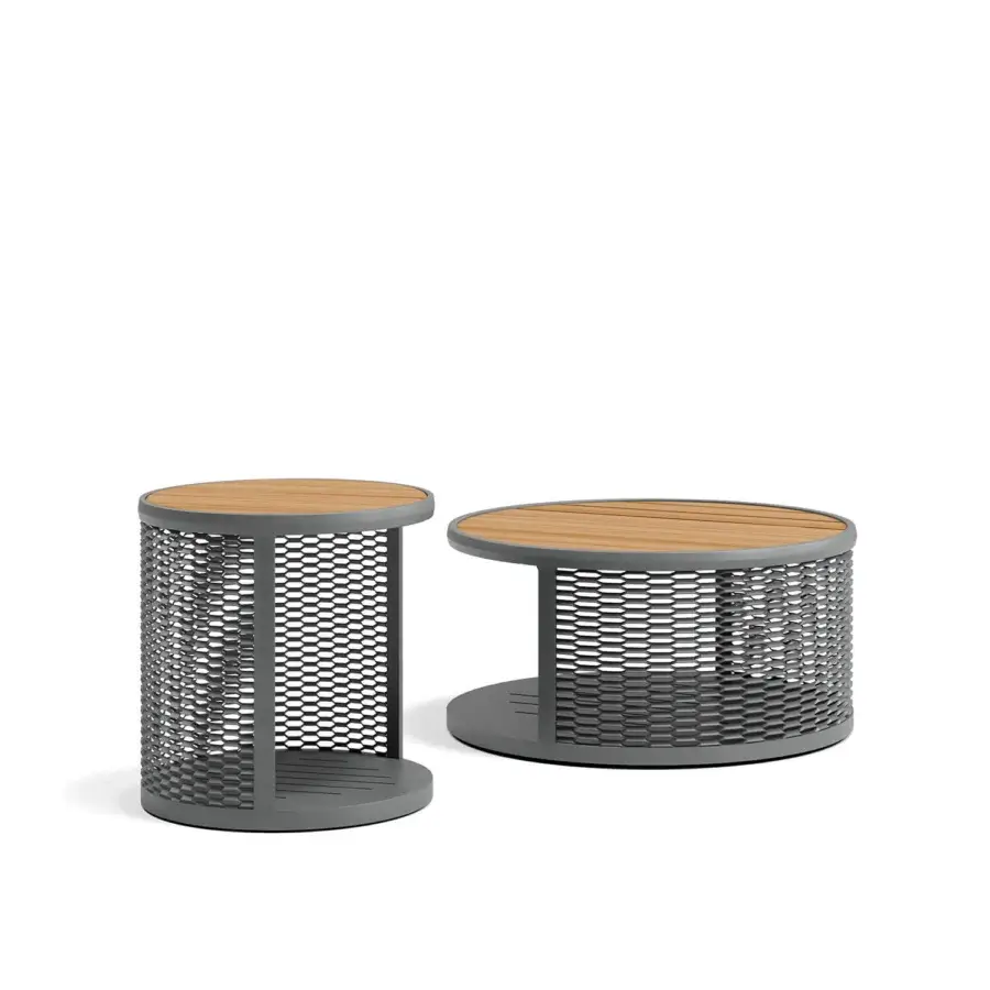 Distinguished Atmosphera Switch coffee table with matte grey aluminum and natural wood tabletop crafted in a contemporary style