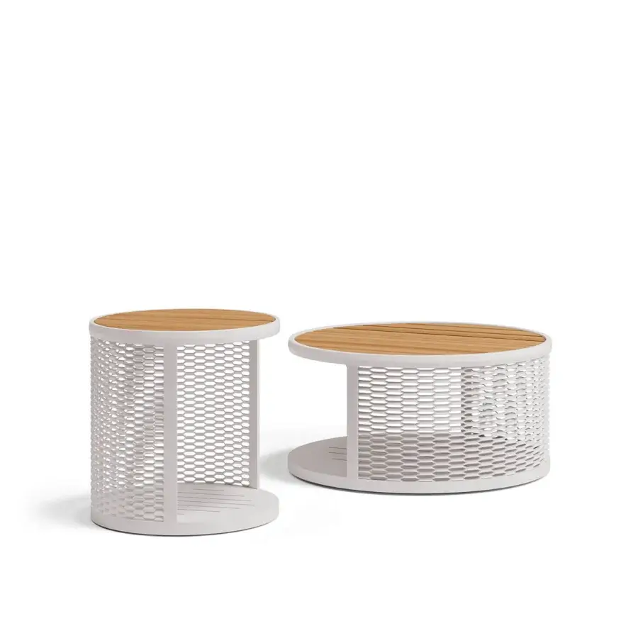 Exceptional Atmosphera Switch coffee table with aluminum plate and natural wood tabletop in matte off-white finish