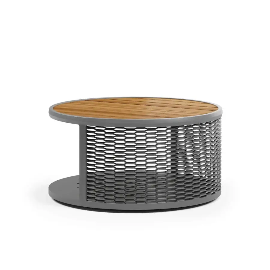 Exceptional Atmosphera Switch coffee table with dark gray perforated metal and warm-toned wood crafted with a satin finish