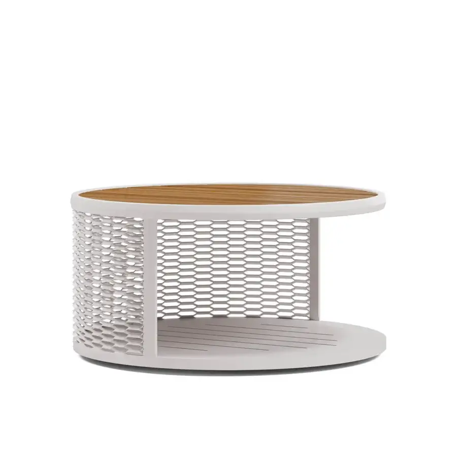 Distinguished Atmosphera Switch coffee table with light gray perforated aluminum and natural wood tabletop