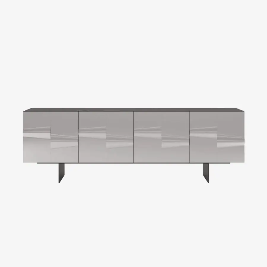 Distinctive Tonin Casa Saffira sideboard built with melted glass doors and matte dark gray wood frame