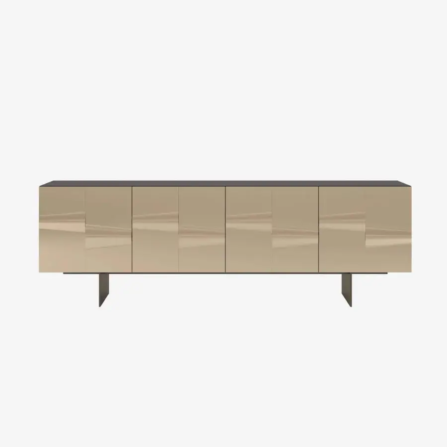 Elegant Tonin Casa Saffira sideboard crafted in warm beige wood with a satin finish and darker wood top