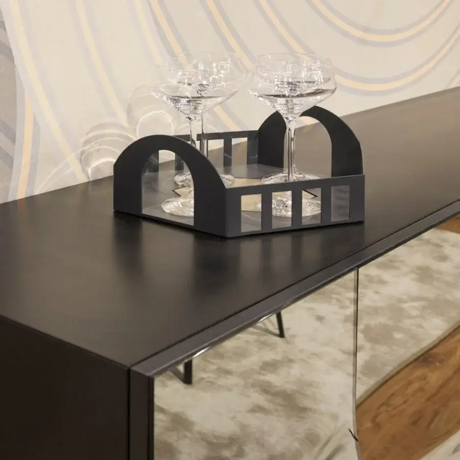 Superior Tonin Casa Saffira sideboard with folding doors and glossy black finish embodies contemporary Italian design