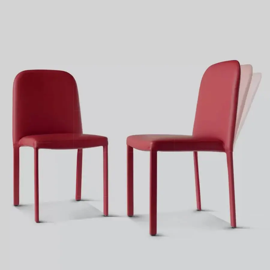 Elegant Ivano Antonello Italia Igorina dining chair with reddish-coral leather upholstery and satin finish