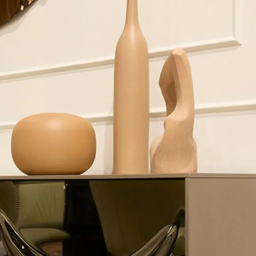 Captivating Tonin Casa Selene sideboard crafted in Italy with warm beige matte finish and elegantly arched detailing