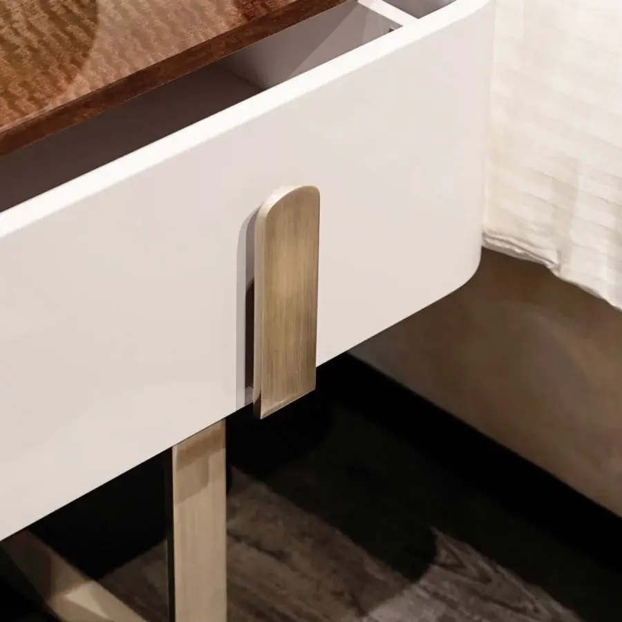 Superior Capital Eden nightstand with a gently rounded lacquered silhouette and glossy wooden tabletop crafted in Italy
