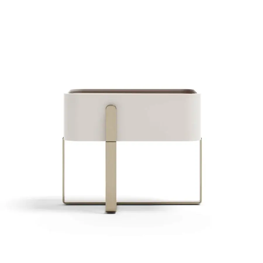 Distinguished Capital Eden nightstand with a gently rounded lacquered silhouette and gold-toned metal detailing in an off-white cream finish