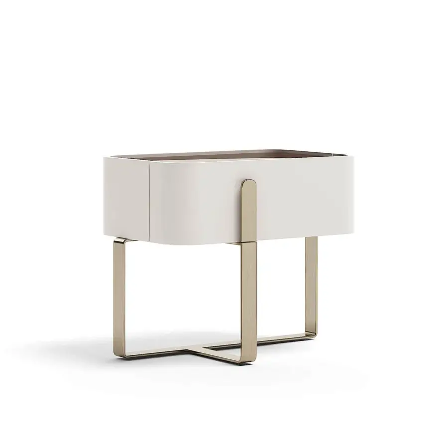 Exceptional Capital Eden nightstand crafted in Italy with a lacquered off-white body and golden-toned metal base