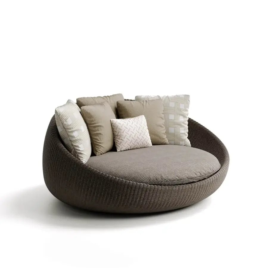 Superior Atmosphera Twiga daybed built with hand-woven synthetic rattan and a durable epoxy-painted aluminum frame