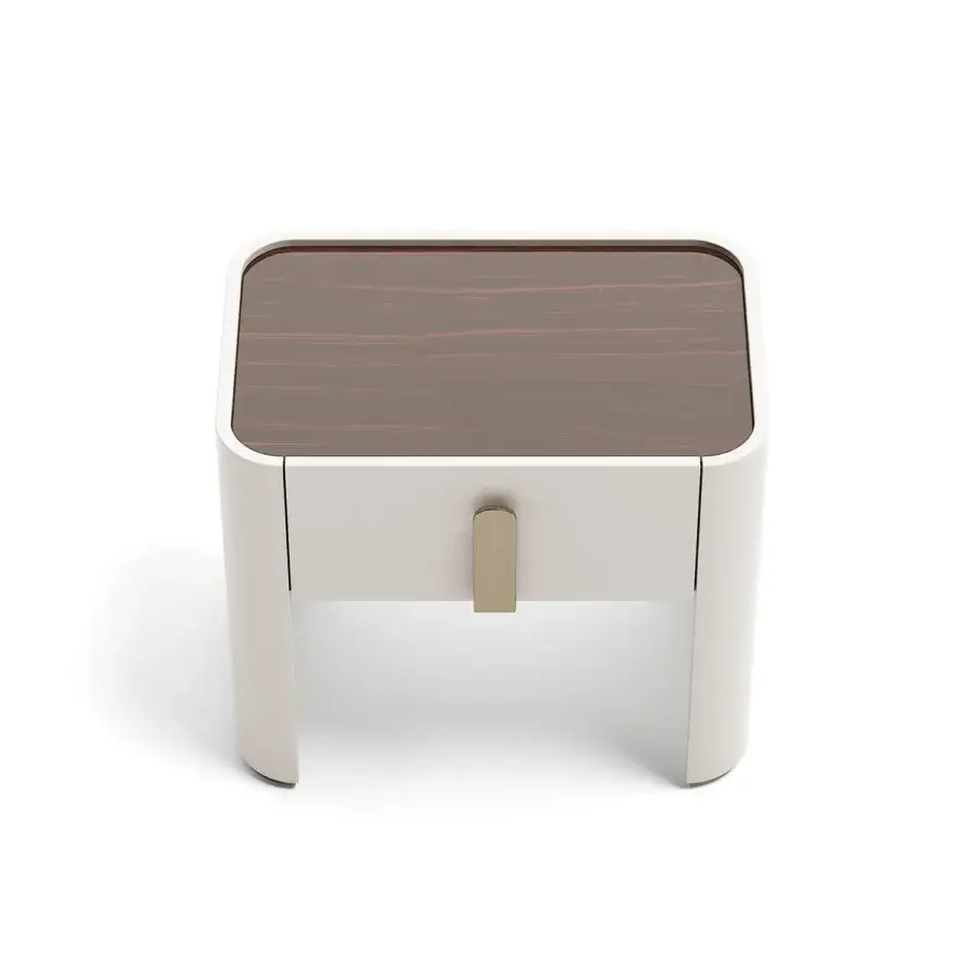 Superior Capital Eden XL nightstand with lacquered structure, gold-tone handle and rich wooden tabletop