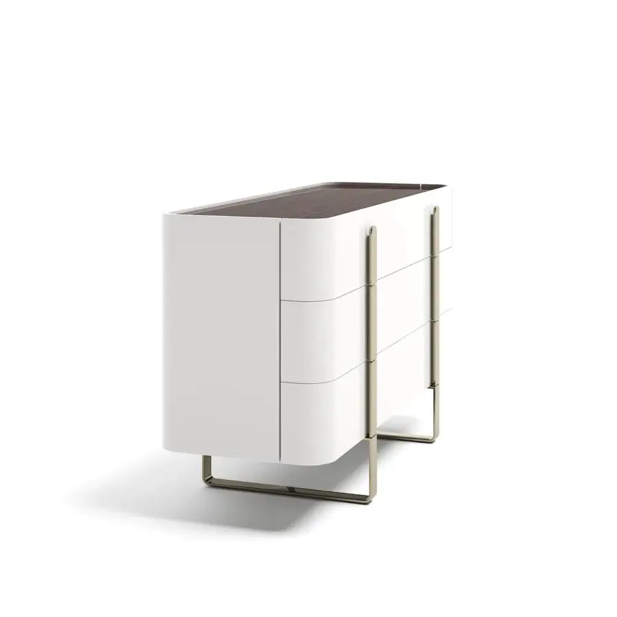 Captivating Capital Eden dresser with luminous lacquered cabinet and dark wooden top built with gold-tone metal legs